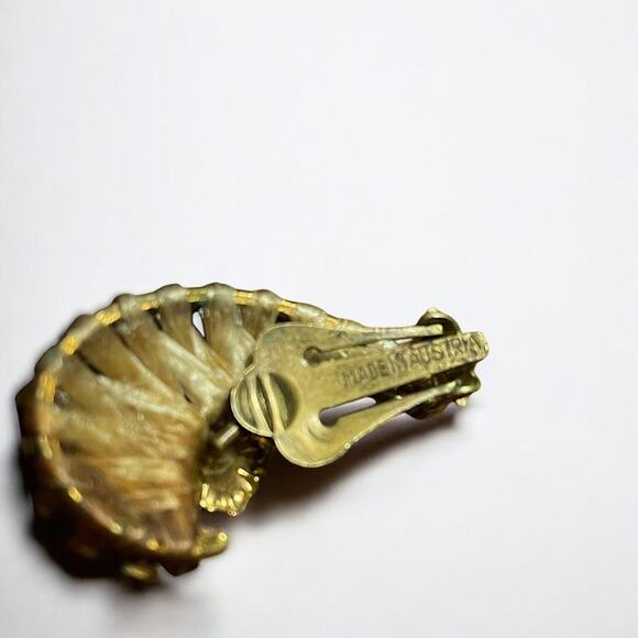 Vintage Raffia Thread Wrapped Gold Tone Aurora Borealis Clip On Earrings Austria - Picture 4 of 4